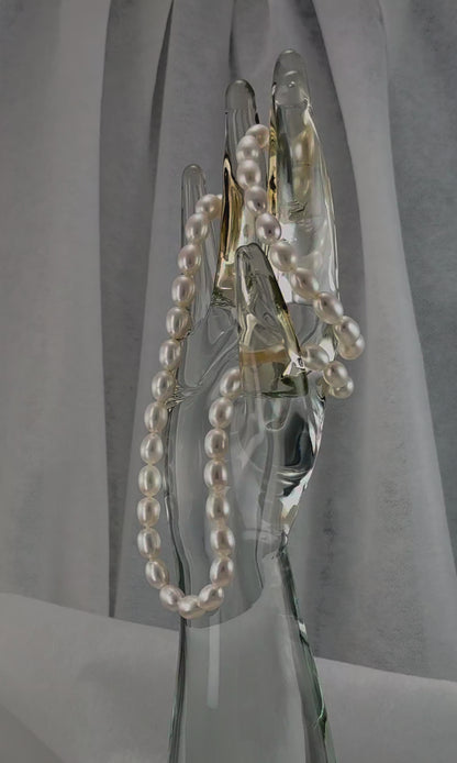 20" Oval Baroque White Pearl Necklace | AAAAA Grade | 18K Clasp