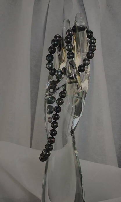 24" Tahitian Black-Green-Pearl  Carved Necklace | AAA Grade | *No Clasp.