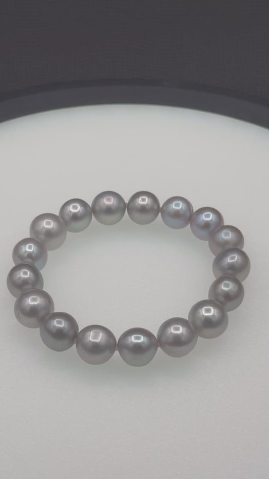 A South Sea Natural Silver, Stretch, 11-12mm, 6.5"